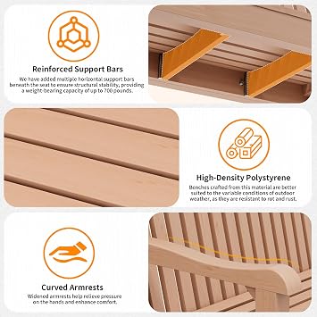 Psilvam 2-Person Outdoor Bench with 700 Lbs Weight Capacity, Teak