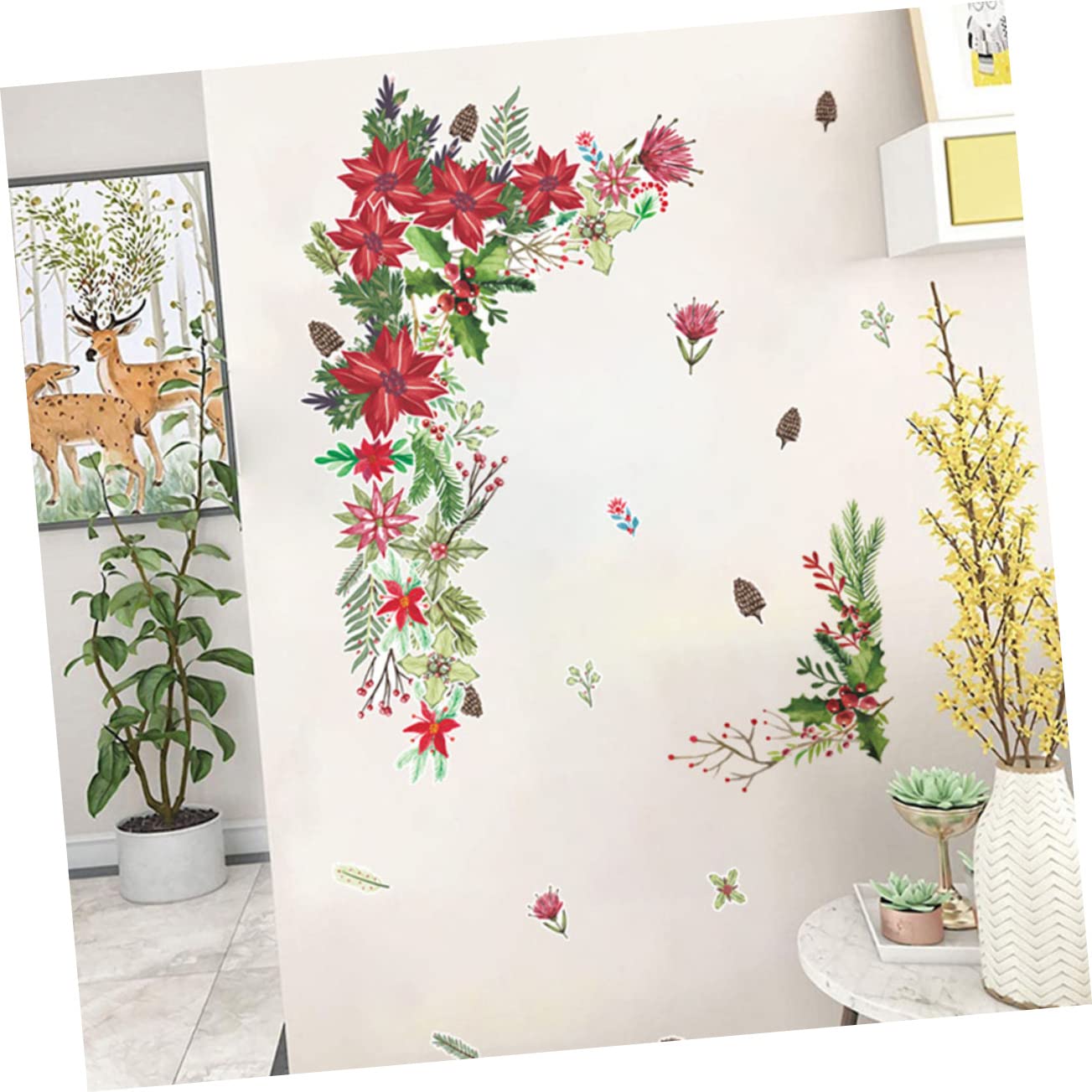 TOPBATHY Pegatinas de Flores Navideñas de PVC Autoadhesivas para Decoración de Ventanas Stickers de Pared para Navidad Decoración Interior Reutilizables y Removibles