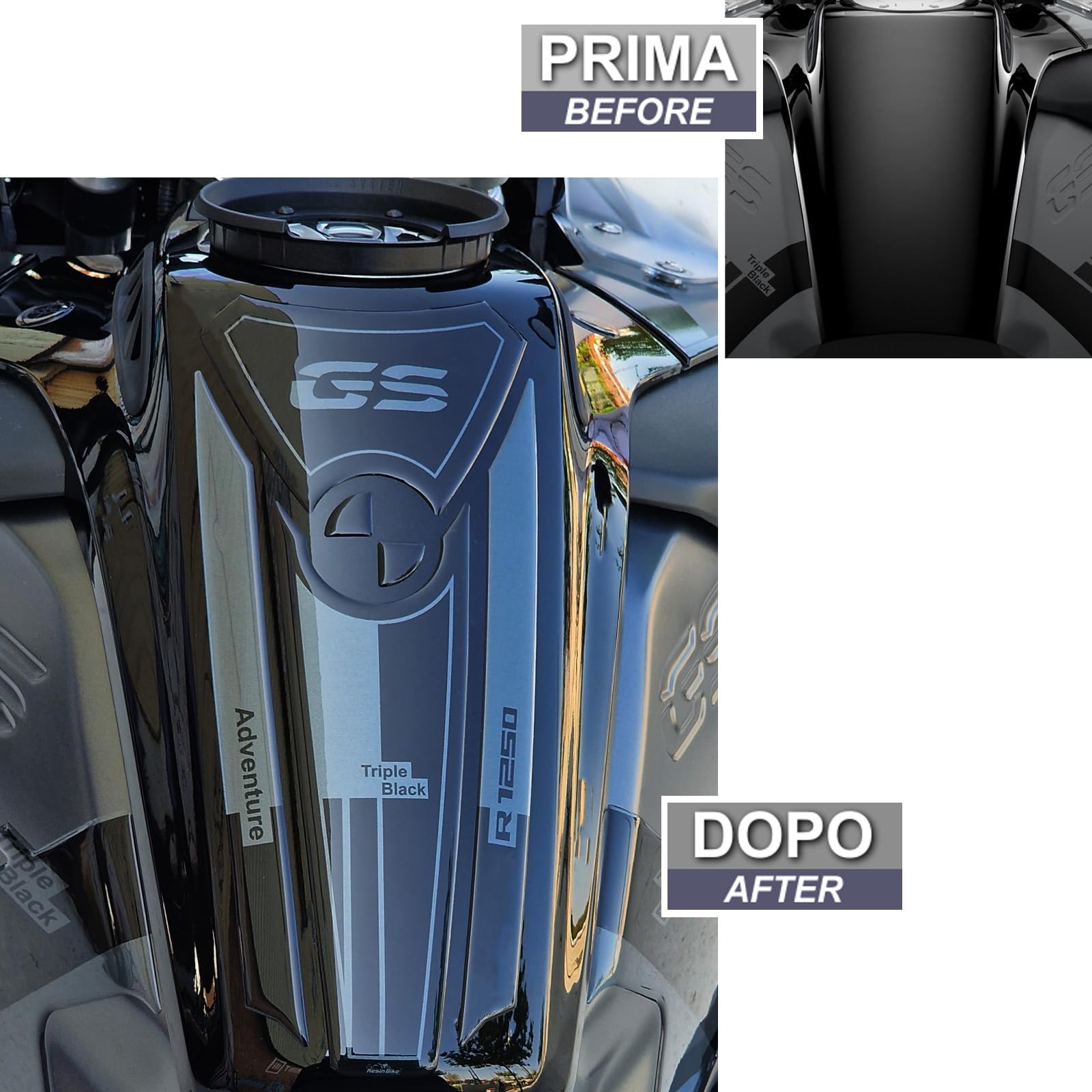 Resin Bike Autocollant Moto Compatibles avec BMW R 1250 GS Adventure Triple Black 2021-2024. Protection de Réservoir Moto Contre Les Chocs et Les Éraflures. Autocollant 3D Résinés