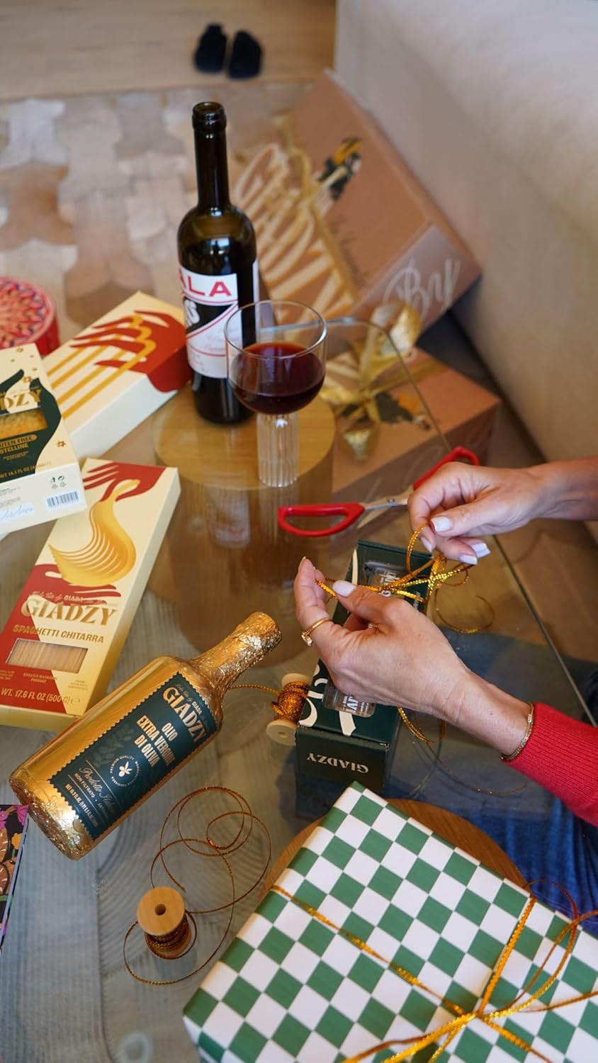 Giadzy by Giada de Laurentiis 2 Pack Olive Oil Extra Virgin - Premium Unfiltered Cold-Pressed Italian Olive Oil, Gold Wrap, Made in Italy, Perfect for Cooking & Gifting. Rich in polyphenols & antioxidants.