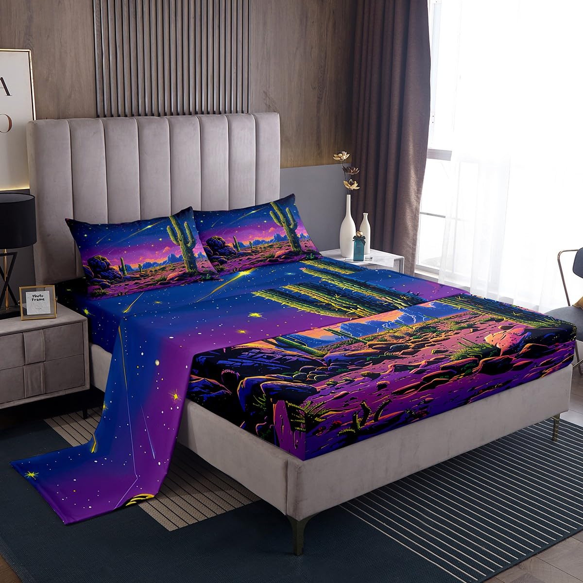 Erosebridal Retro Cactus Queen Bedding Set Rustic Farmhouse Western Bed Sheets Set for Boys Girls Wild West Desert