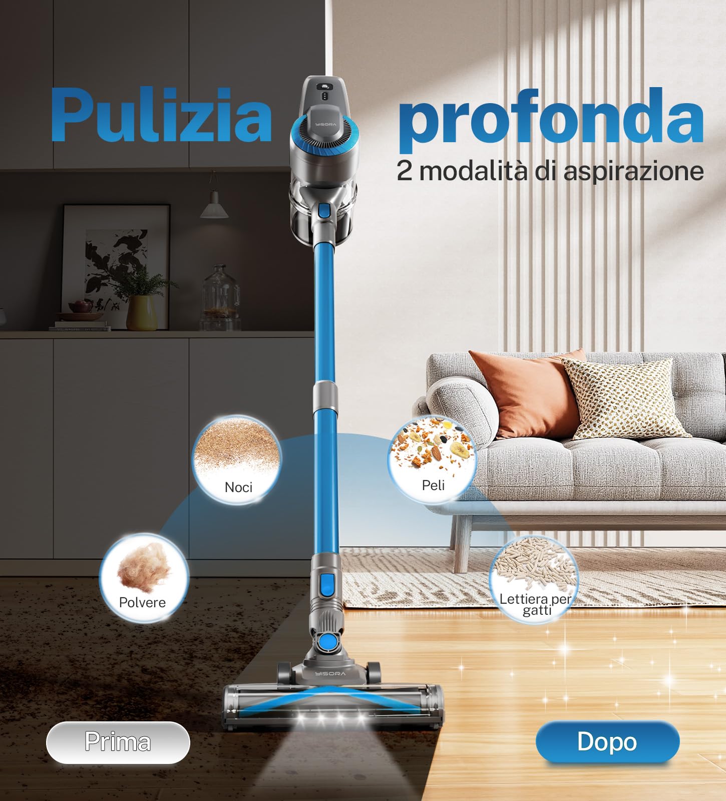 Aspirapolvere Senza Fili, 25KPa/50Min Scopa Elettrica Senza Fili, Spazzola Antigroviglio e Autoportante, Aspirapolvere Senza Filo ultraleggero, Aspirapolvere Potente per Pavimenti/Tappeti/Peli Animali