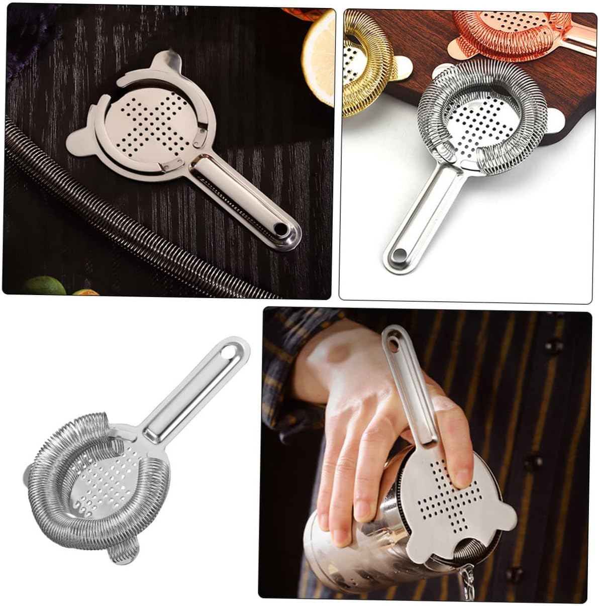Stainless Steel Bartending Ice Strainer Tool 6.49X3.93X0.78In Fine Filter for Cocktail Ice and Large Fruit Pieces Home Bar Kitchen Gadget