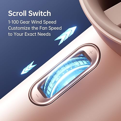 Miniatura 4 de JISULIFE Ventilador de mano portátil, velocidad (1-100) Turbo Mini ajustable y batería de 3600 mAh, ventilador personal recargable, pantalla