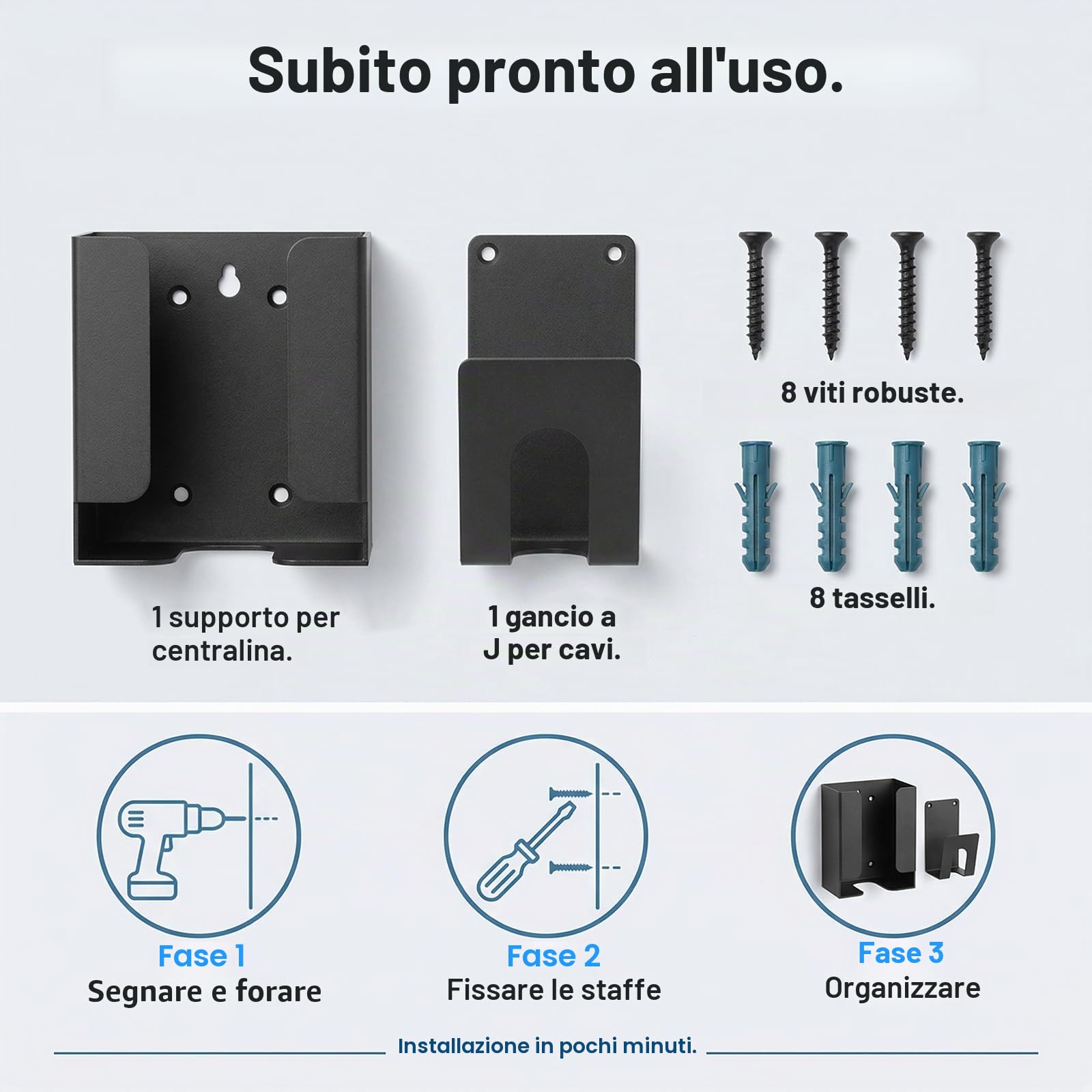 Kit Supporto Caricatore Auto Elettriche da Muro - Organizzatore con Porta Scatola di Controllo e Gancio a J per Wallbox Portatile, Staffa Metallica Robusta per Gestione Cavi EV