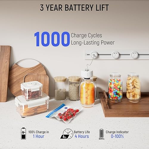 Miniatura 6 de Kit de sellador al vacío para tarros Mason Tarros, sellador de tarros de parada automática 3 en 1 para tarros Mason, bolsas y recipientes de