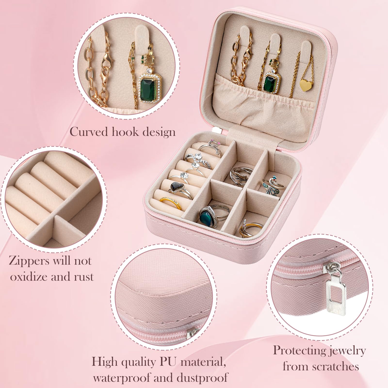 6 joyeros de viaje para dama de honor, caja de joyería pequeña, mini organizador de joyas, caja de almacenamiento portátil de piel sintética para aretes para mujeres y niñas, regalos de