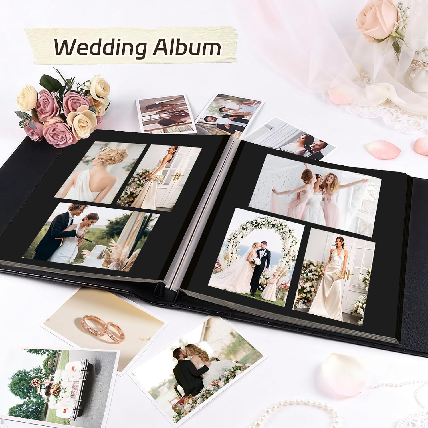 RECUTMS Photo Album Self Adhesive Multiple Photo Sizes 4x6 5x7 8x10 DIY Scrapbook Photo Album 30 Pages Button Grain Leather Picture Album Baby Family Wedding Anniversary Photos Book (Pink)