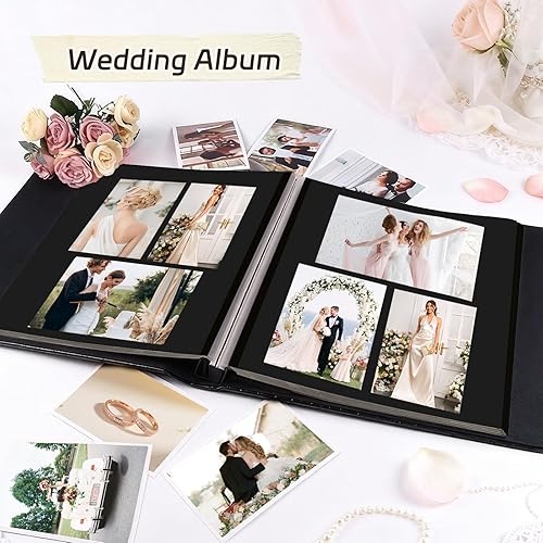 Miniatura 6 de RECUTMS Álbum de fotos de 30 páginas para fotos de 4 x 6, 5 x 7, 8 x 10 pulgadas, páginas autoadhesivas de cuero, con botones, álbum de fotos de