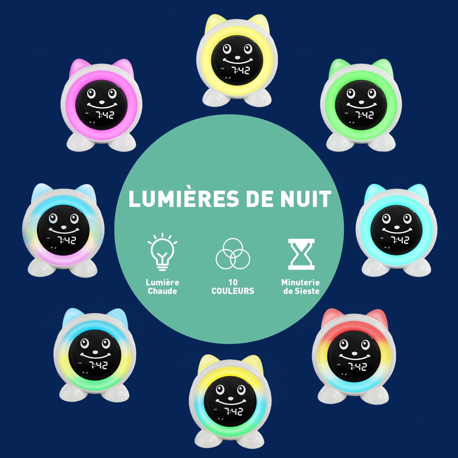 I·CODE Reveil Enfant, Réveil Enfant Educatif Jour Nuit avec Emoji Et Lumière, Parfait pour 2-10 Ans Reveil Fille Garçon