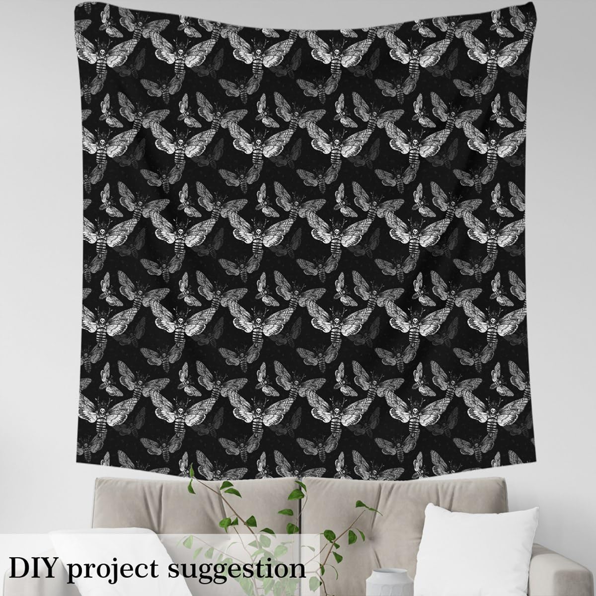 Gothic Moth Fabric by The Yard,Halloween Style White Skull Home DIY Fabric by The Yard,Death Moth Butterfly Fabric for and Home Accents,1 Yard - Image 4