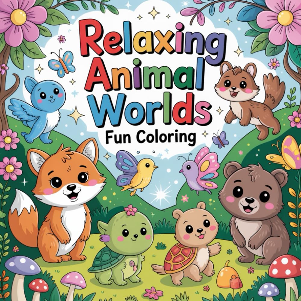 Relaxing Animal Worlds Fun Coloring: Cute coloring book for kids, coloring book for adults, kawaii coloring book, Coloring Book for Adults and Kids, ... stress relief animals, adorable baby animals