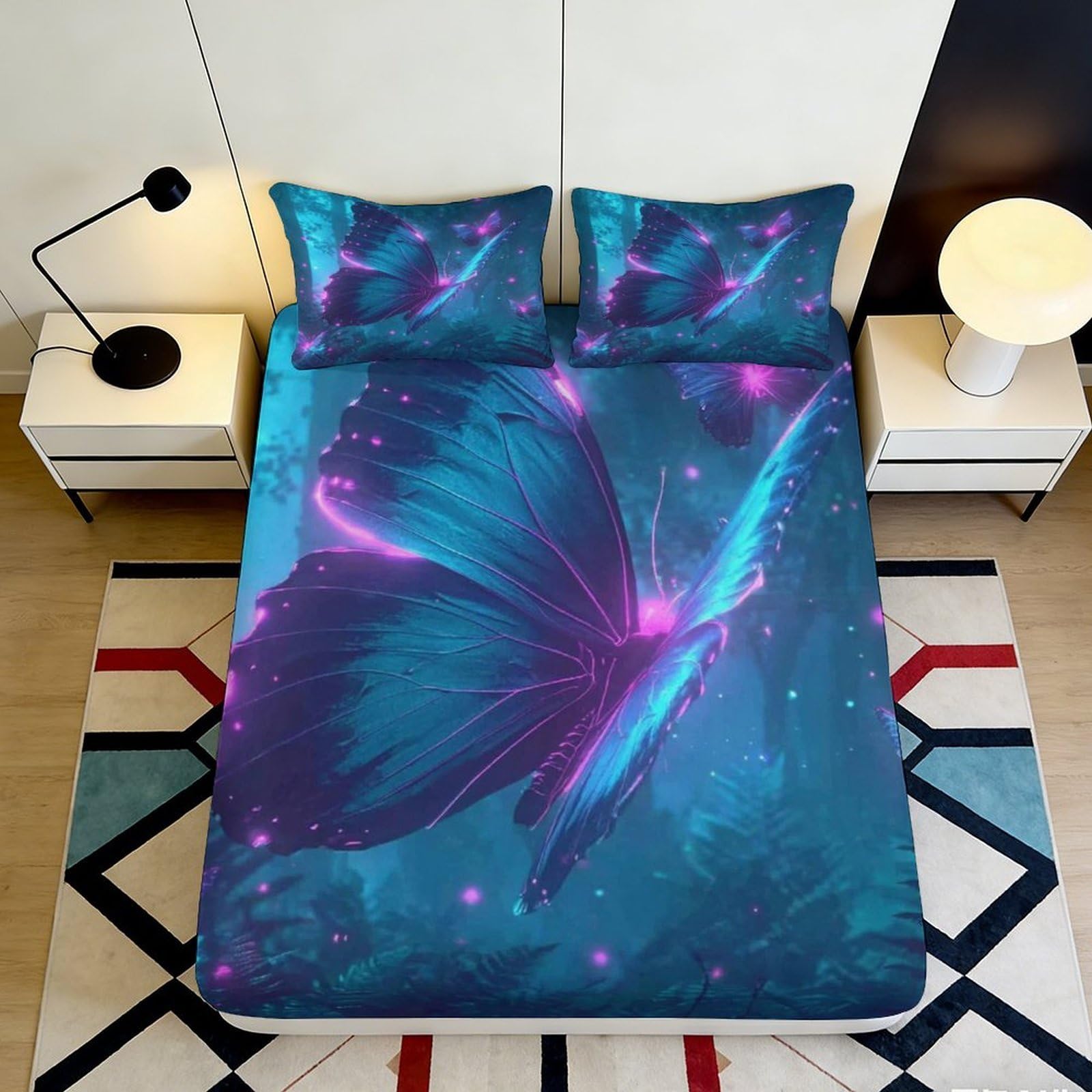 3D Printed Butterfly Fitted Sheet Microfiber Deep Pocket Bedroom Bedding Butterfly Mattress Fitted Cover Full Wrap Washable 90x200x25cm