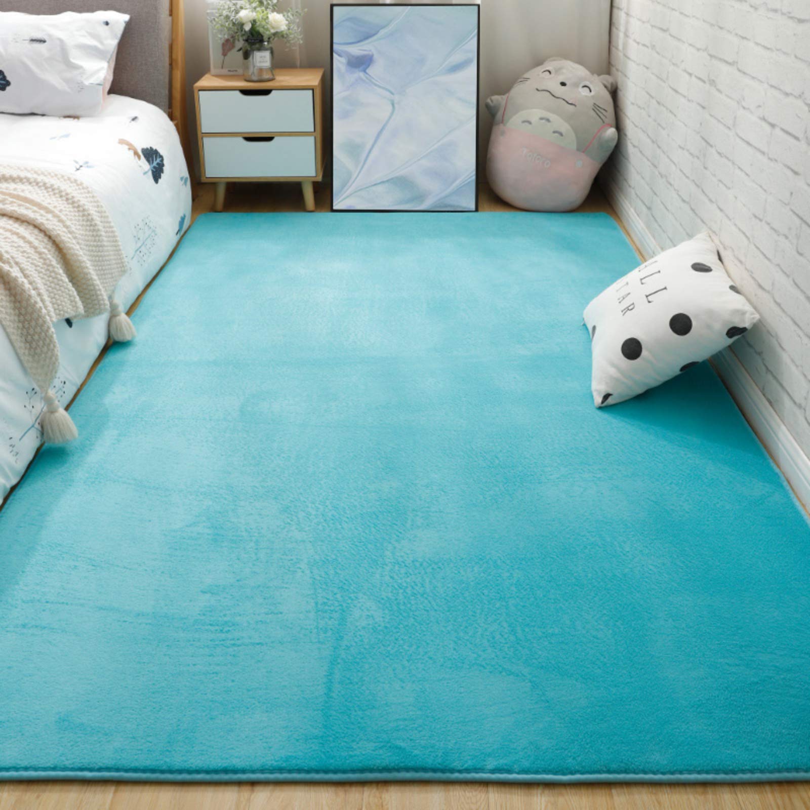 Tappeto Addensare Morbido Peluche Corto,Indietro Pelle-cordiale Non-scivolare Lavabile,Alta Qualità Home Decor Soggiorno Camera Tappeto Rug,Tappetino Grande Pavimento,Tappeto Pelos-Azure 200x140cm
