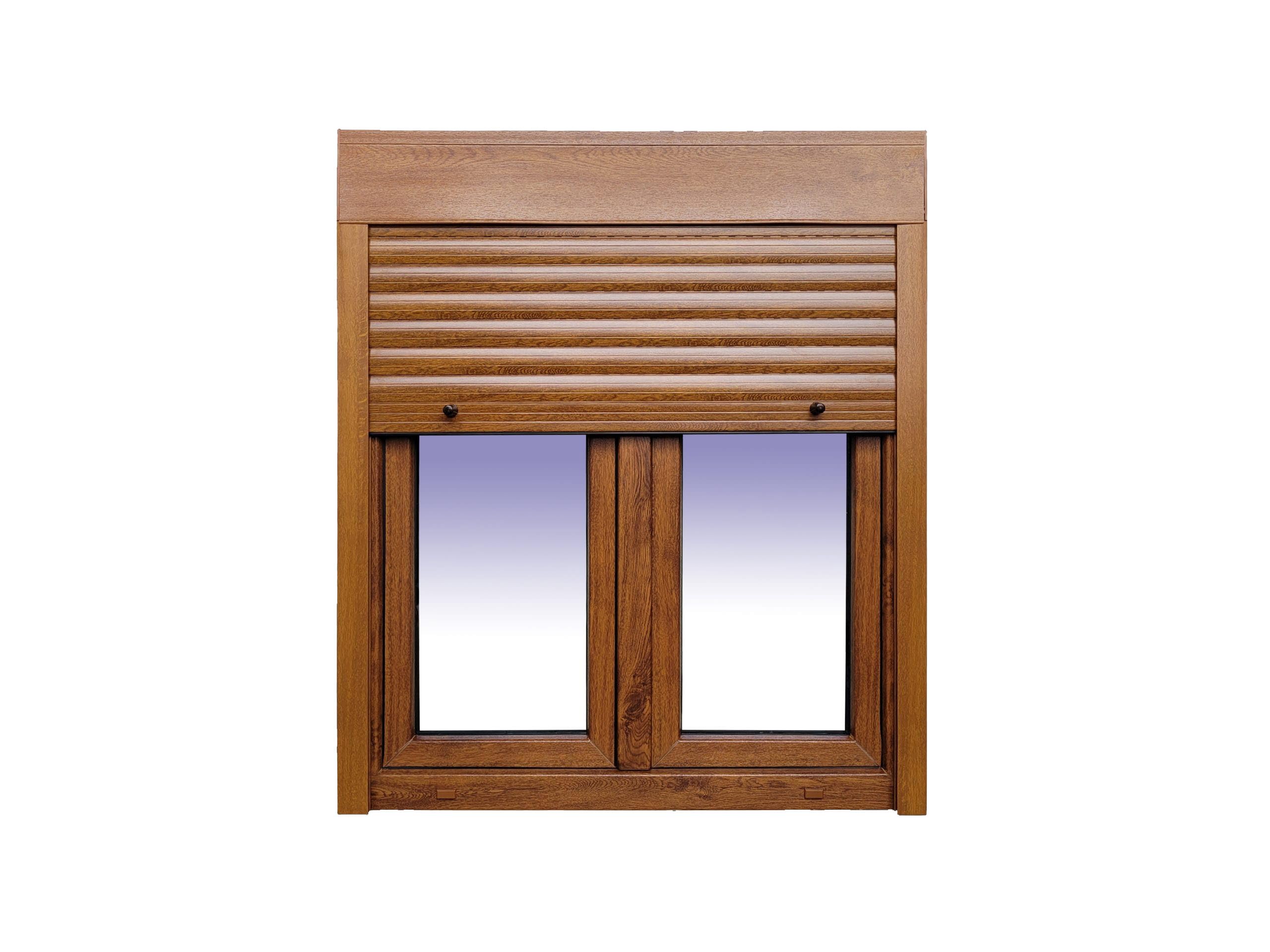 Ventanastock Ventana PVC Roble 1000x1155 Practicable Oscilobatiente 2 hojas con Persiana de PVC