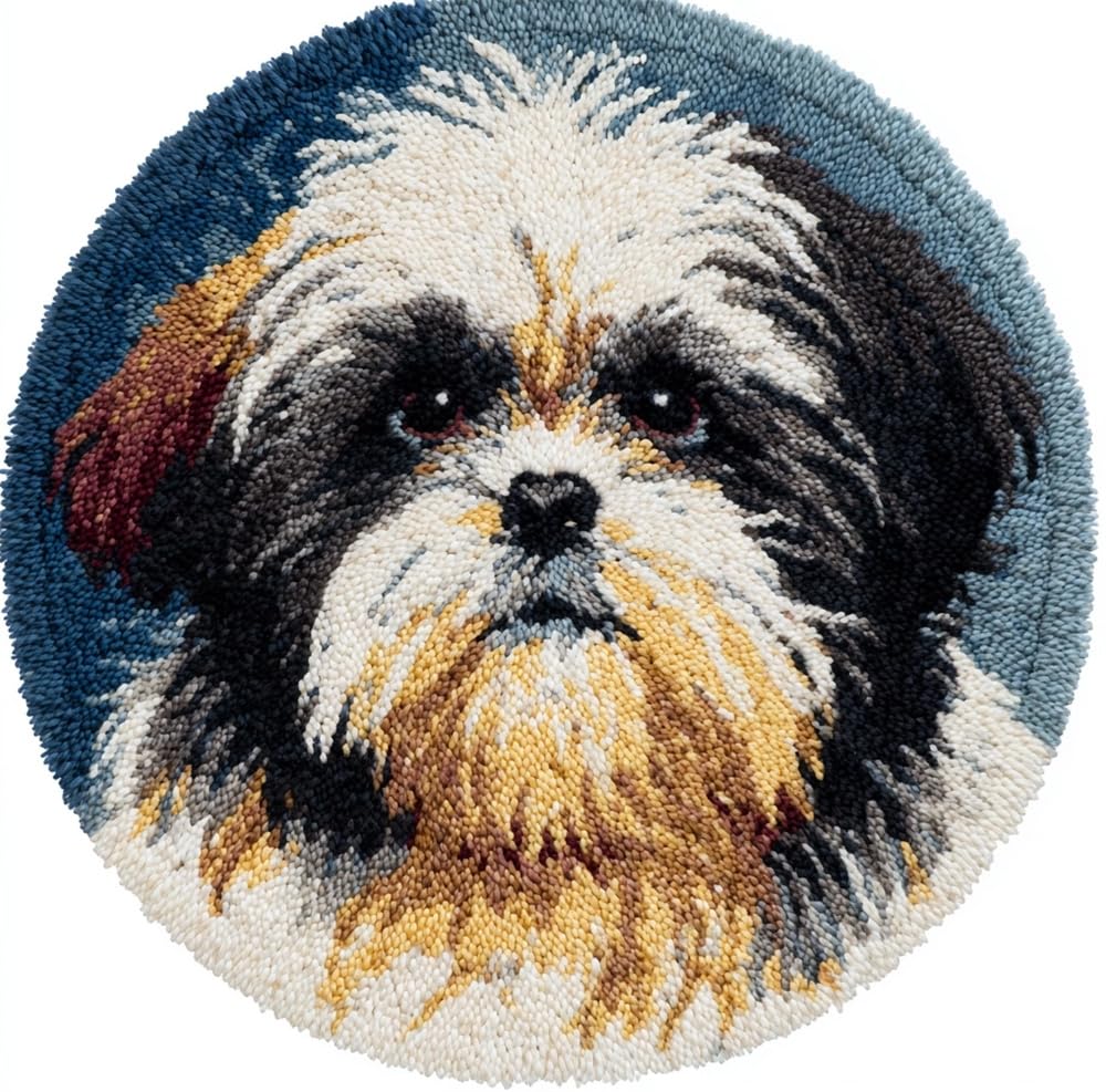 kitphoenix Rug DIY Crafts Yarn Carpet Round Shape Shih Tzu Dog 20X20Inch (50X50Cm) Latch Hook Rug Crochet Kits for Beginners Adults