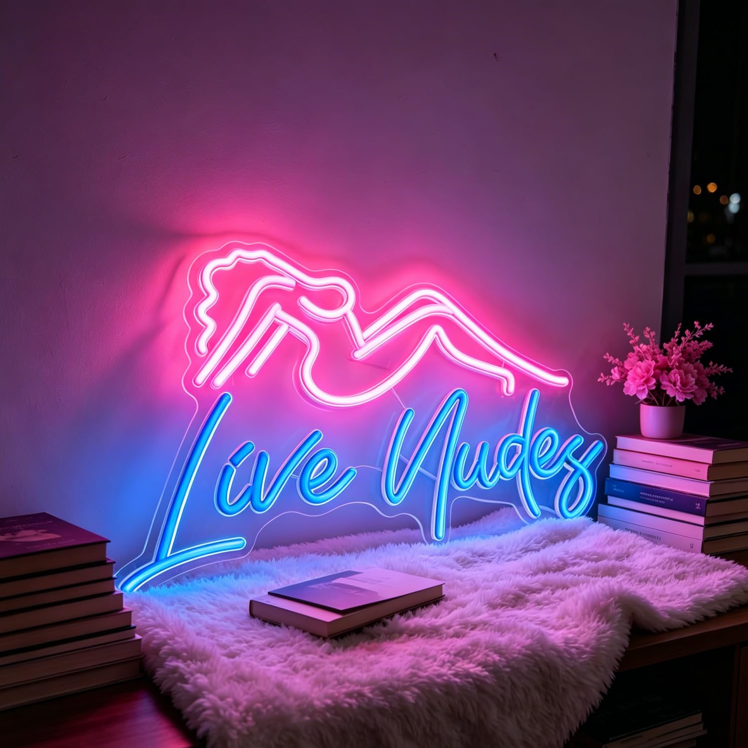 Live Nudes Neon Sign, Pink Blue Dimmable Neon Lights for Wall Decor, LED Light Up Sign USB Powered for Dancing Clubs Bar Hotel Bedroom Living Room Home