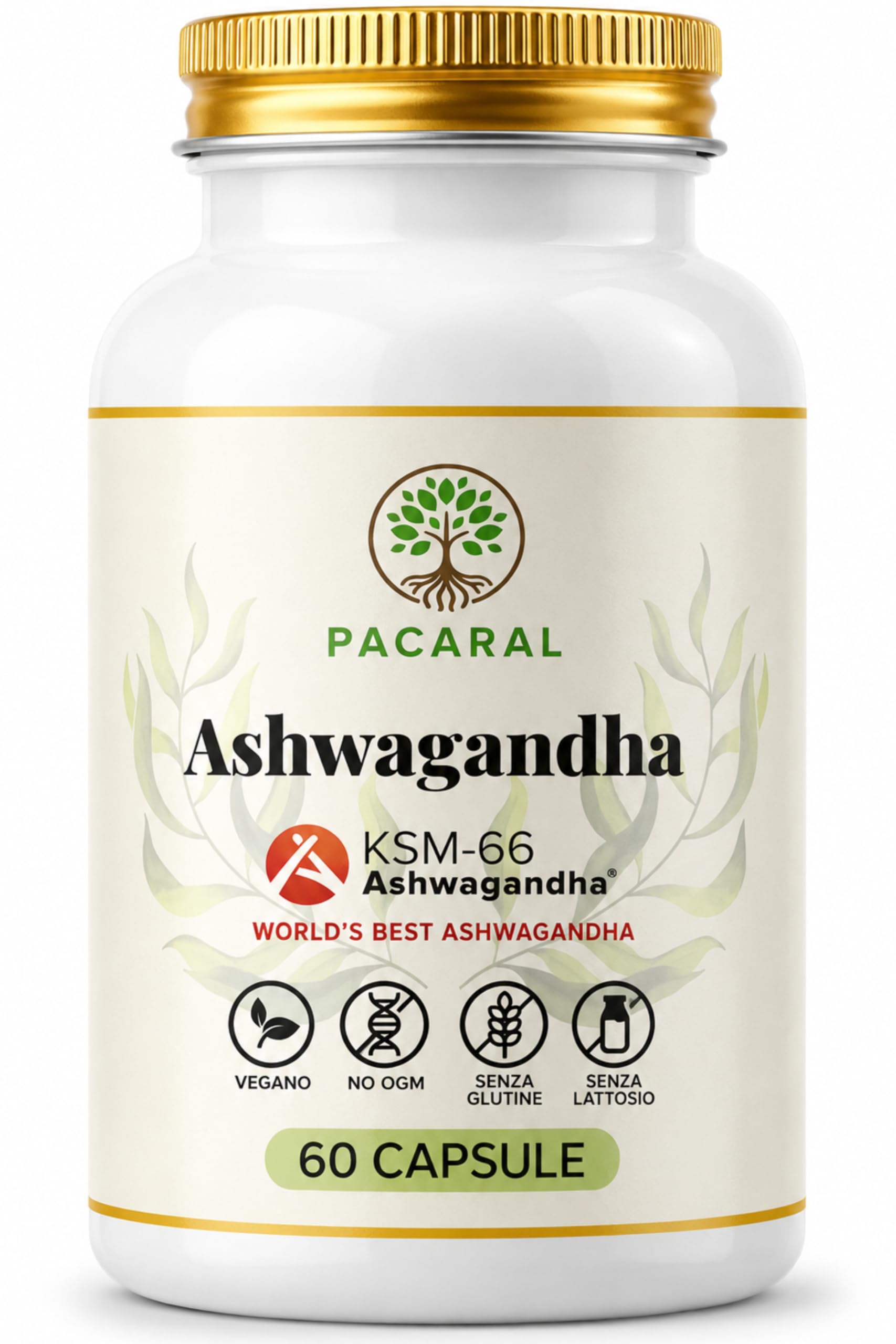 Ashwagandha KSM-66 Alto Dosaggio Pura - 180 Capsule Vegane fino a 6 Mesi di Scorta, Integratore 5% Withanolidi – Stress, Sonno, Benessere, Withania Somnifera - Prodotto in Italia PACARAL