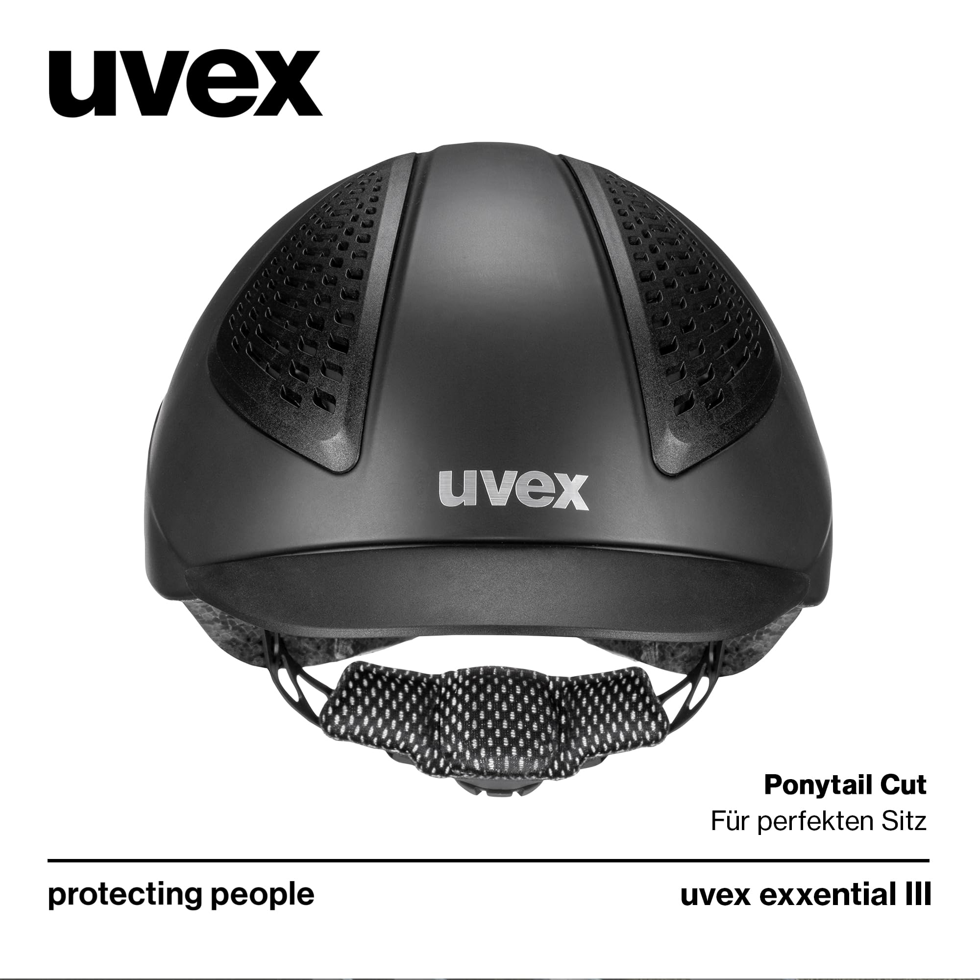 uvex exxential III - Leichter Unisex Reithelm - individuelle Größenanpassung - Black mat M-L