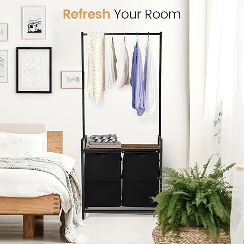 Miniatura 9 de Organizador de ropa para ropa sucia, 2 estantes de 12.7 galones (96 litros), cesta de lavandería con bolsas extraíbles, organizador de lavandería,