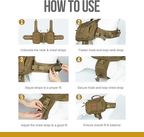 Miniatura 4 de OneTigris Mochila para perros medianos y grandes, mochila de nailon para perros, mochila táctica para mascotas con bolsillos laterales para