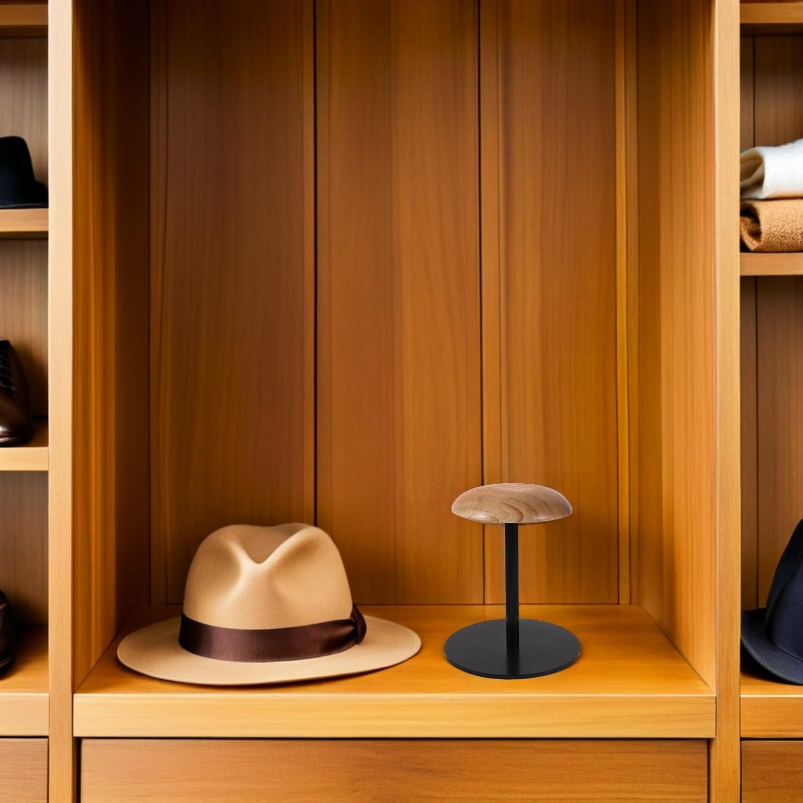 MAGICLULU Base Nera Espositore Elegante in Legno e Ferro per Cappelli