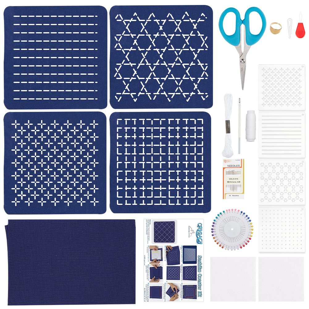 Kit De Bordado Sashiko Para Principiantes - Incluye Hilos, Telas, Plantillas Y Agujas, Estilo Japonés