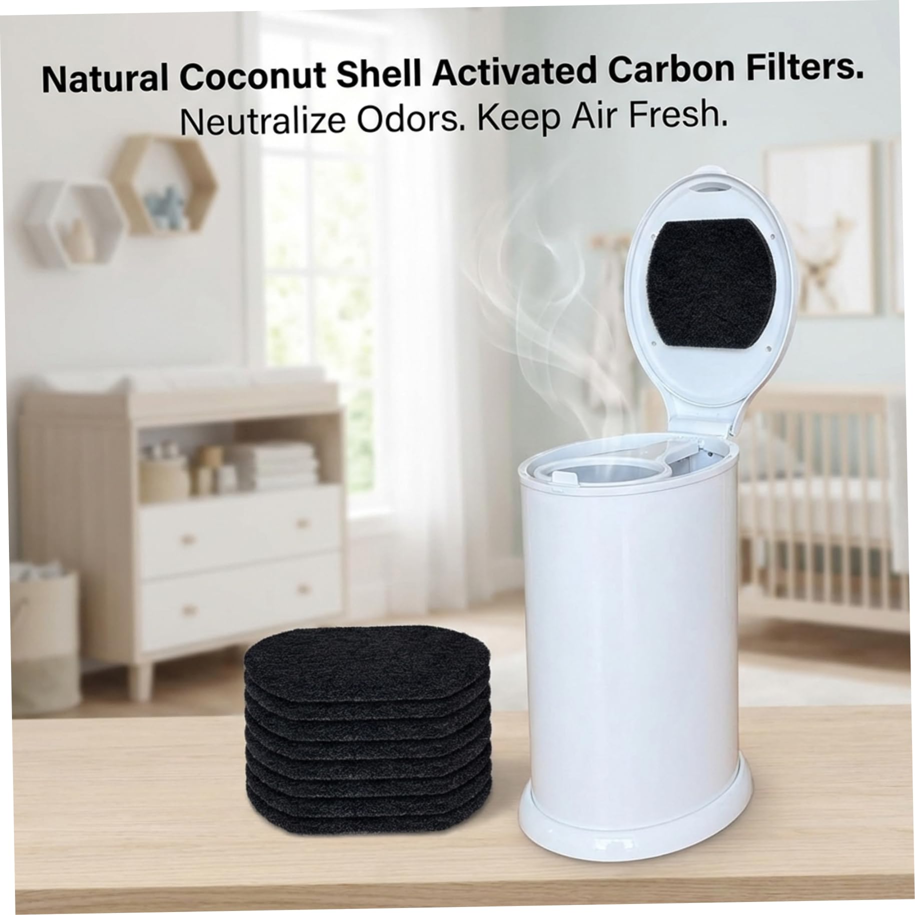 Désodorisant pour seau à couches 8 pièces, éliminateurs d'odeurs de seau à couches, filtres charbon actif absorbant les odeurs pour poubelle de bébé, éliminateurs pour