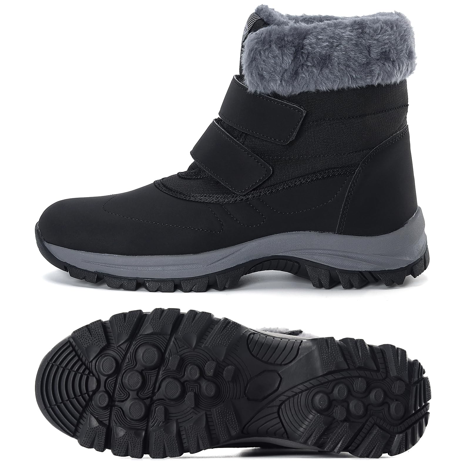 Botas de nieve para mujer, zapatos de invierno impermeables para exteriores, cómodo forro de piel artificial y botas planas cálidas antideslizantes con hebilla mágica para mujer.
