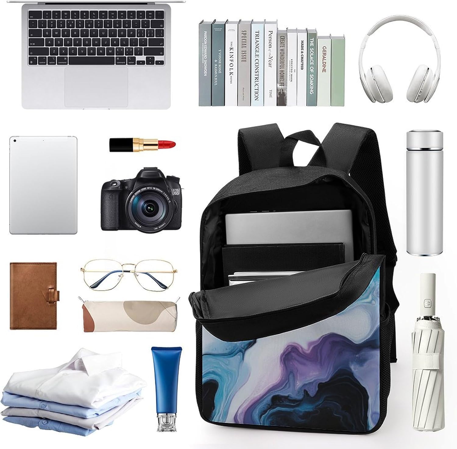 Abstract Blue Pattern Travel Backpack 17 Inch Casual Daypack Shoulder Bag with Adjustable Shoulder Straps