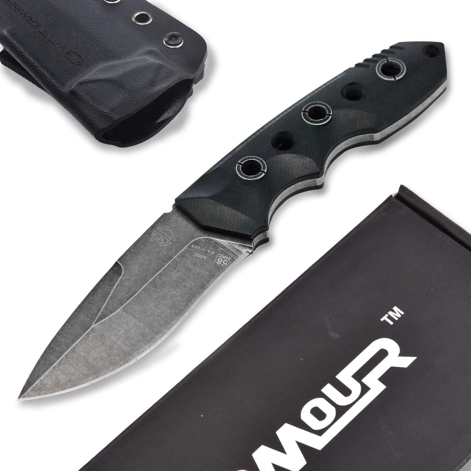 Needle 9" Fixed Blade Knife Hunting Knife Heavy-Duty Hiking Fishing Camping Survival Knife with 440C Stainless Steel Full Tang Blade G-10 Handle and Kydex Sheath for Women and Men Outdoors