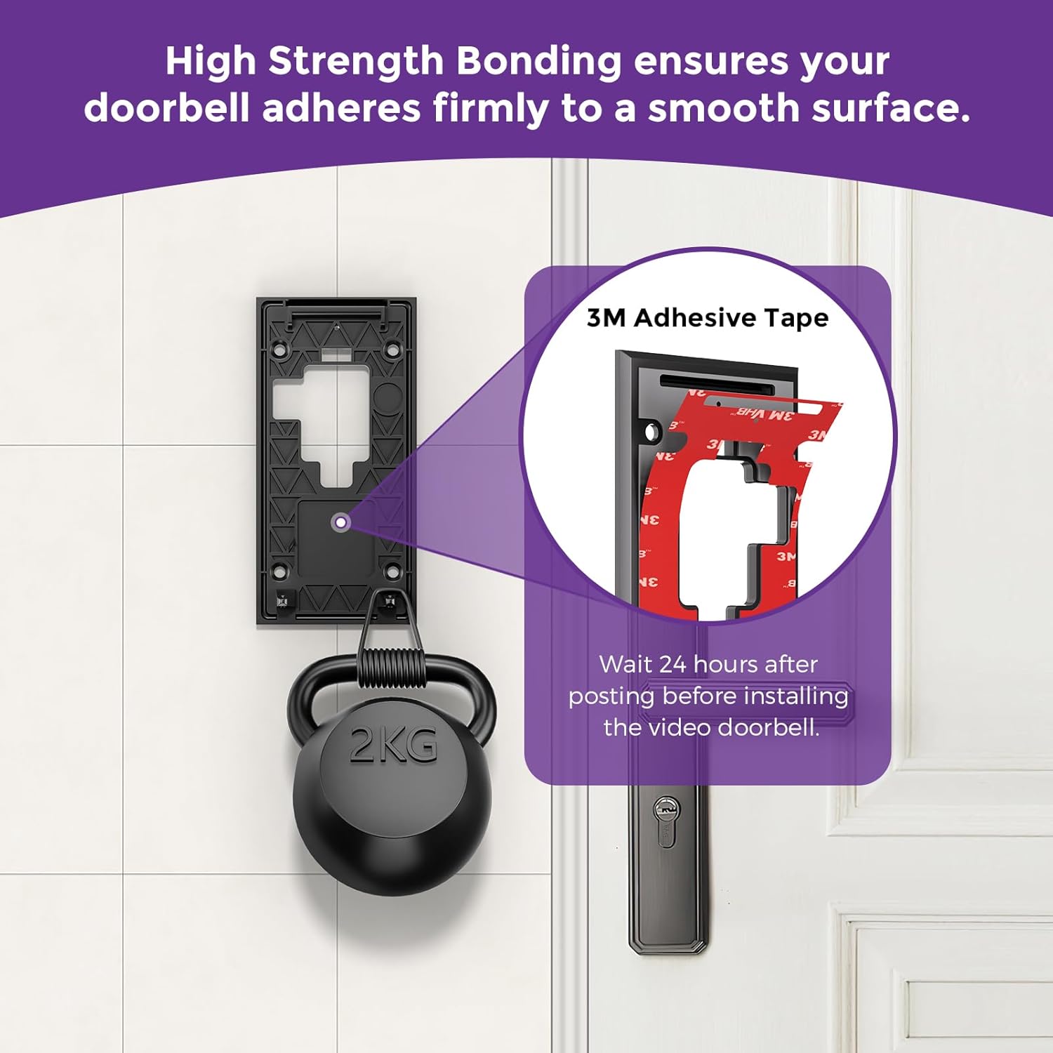No-Drill Adhesive Doorbell Mount Compatible with Ring Video Doorbell (2nd Generation - 2020 Release), Door Mounting Holder Bracket Accessories for Apartments Office Houses