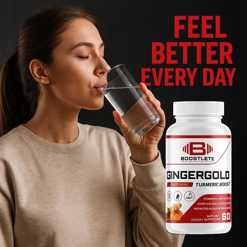 GingerGold Turmeric Boost with BioPerine® – Organic Turmeric & Ginger Supplement for Joint Support, Healthy Digestion & Overall Wellness – 60 Capsules