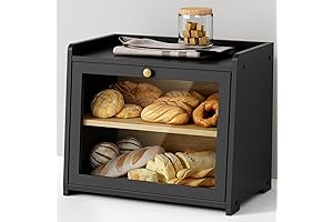 Black Bread Box for Kitchen: Cute Countertop Wood Farmhouse Breadbox Organizer