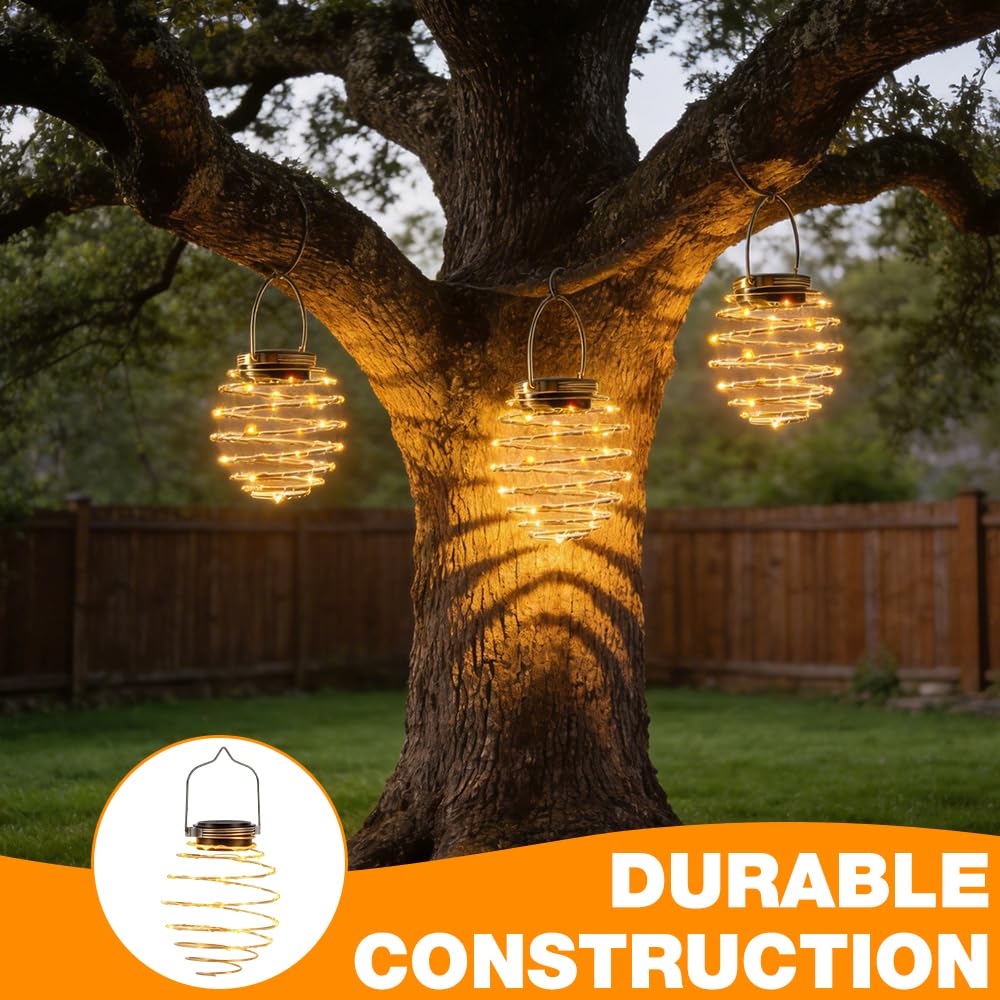 4 Piezas Farolillos Solares Exterior Colgante, IP65 Impermeable Luces Solares Exterior Jardin para Colgar en Espiral Lampara Solar Exterior Jardin con Blanca Cálida para Patio, Terraza (Luz cálida)