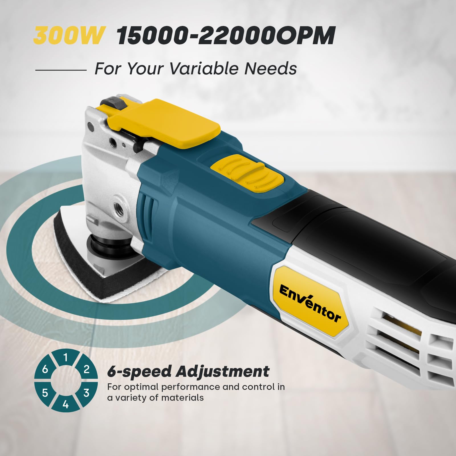 ENVENTOR Oszillationswerkzeug, 300W Multifunktionswerkzeug mit 28 Zubehör, 6 Variable Geschwindigkeit 15000-22000RPM, 3° Oszillationswinkel, zum Schneiden, Schnitzen, Bohren, Schleifen, Polieren