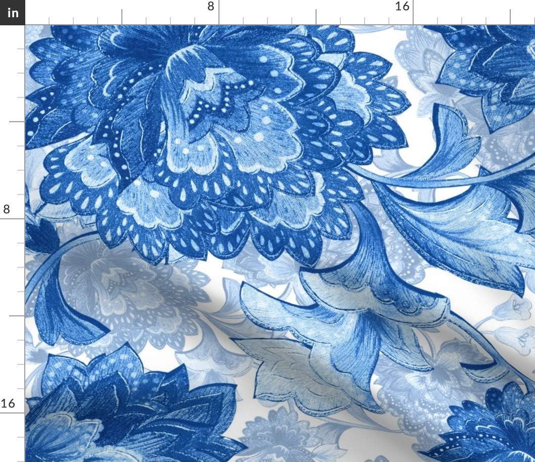 Spoonflower Fabric - Blue White Chinoiserie Nature Traditional Floral Indigo Printed on Petal Signature Cotton Fabric by The Yard - Sewing Quilting Apparel Crafts Decor