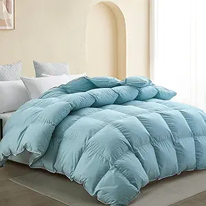 SNOWMAN Premium Down Comforter Queen Size, Luxurious All Season Duvet Insert with Cotton Blended Fabric, 37oz Fill Weight 3D Baffle Box Design Hotel Bedding Comforter (Blue,90"x90")