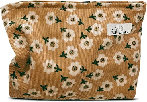 HAPPYHEIDI Large Makeup Bag Travel Cosmetic Pouch, Khaki Floral