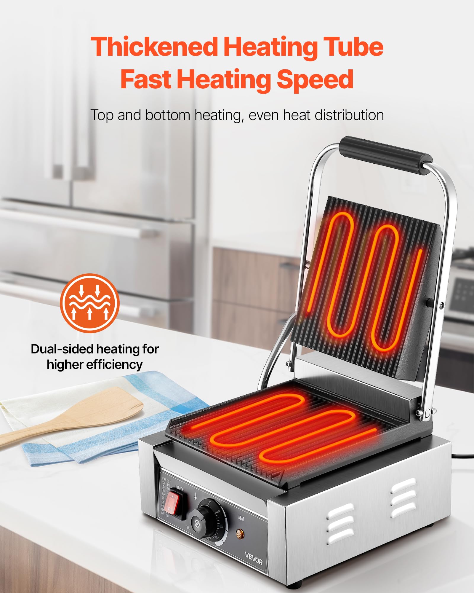 Image secondaire de Gril Panini Électrique VEVOR 1800 W avec Plaque Émaillée et Contrôle de Température