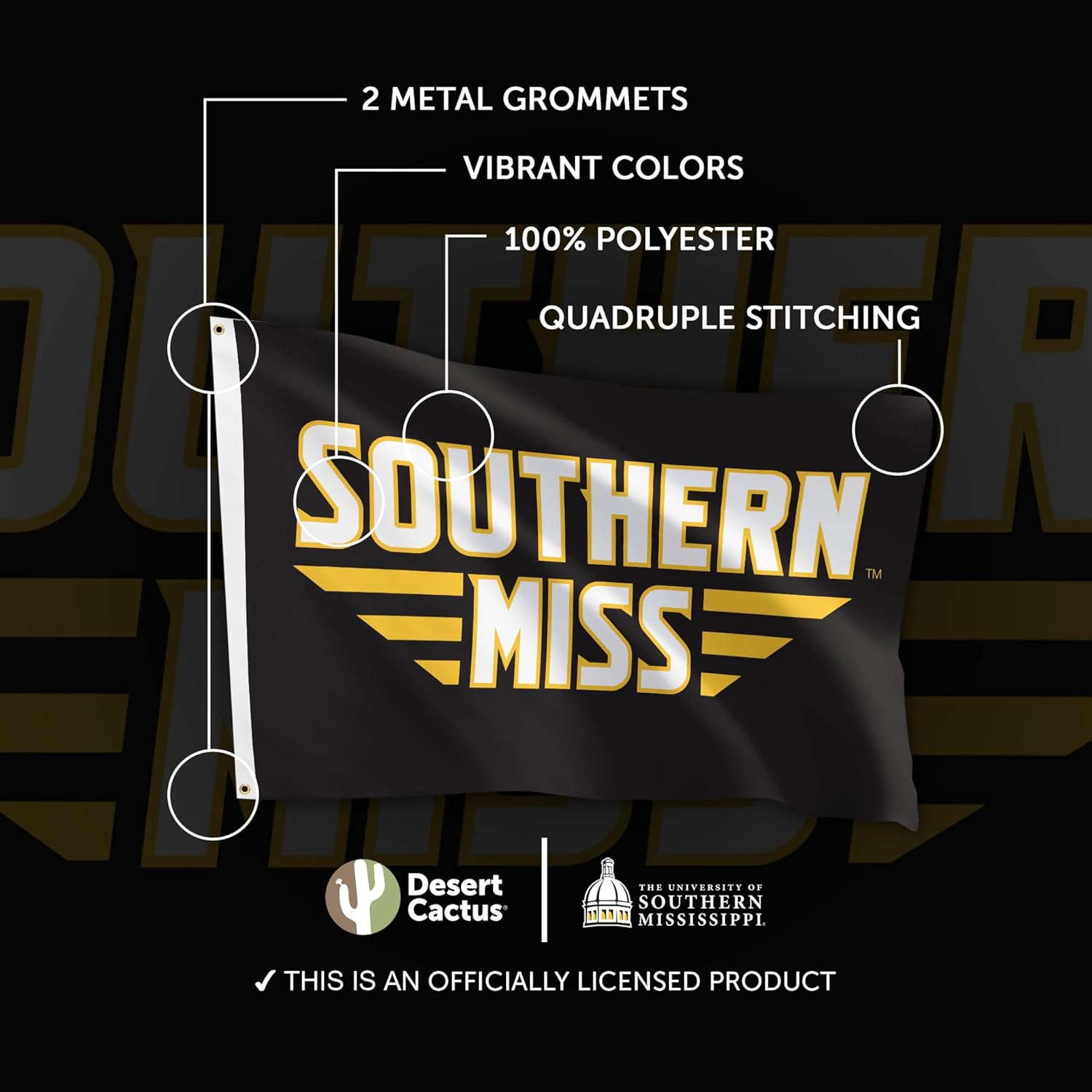 Desert Cactus University of Southern Mississippi USM Flag - 3 x 5 Feet Golden Eagles Banner, Indoor/Outdoor Durable Fabric, 100% Polyester Design (Style 1) - Image 4