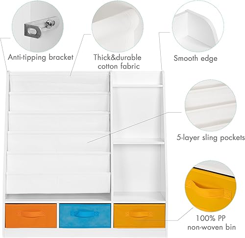 Miniatura 4 de UTEX Estantería infantil de 5 niveles con cubos de almacenamiento, estantería de madera para niños, estante Montessori para niños pequeños, aula,