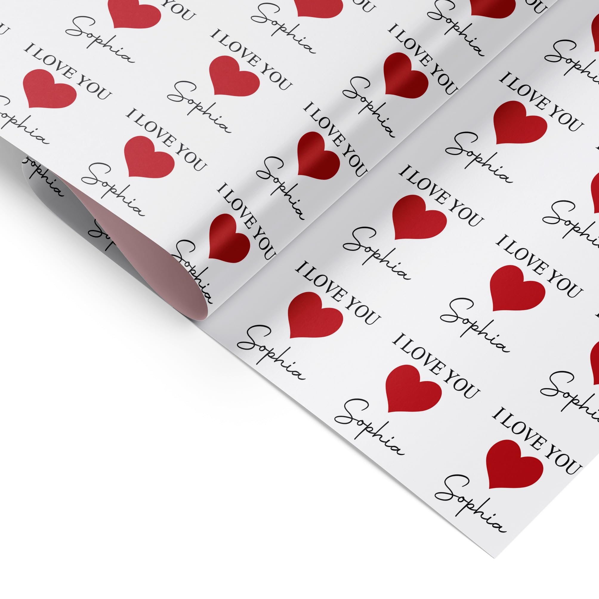 Personalised Valentines Day Gift Wrapping Paper Love Heart Gift Wrap for Anniversary, Wedding, Birthday Party Decorations (Heart Name)