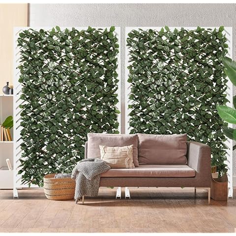 Coarbor 1 Pack Artificial Leaf Ivy Expandable Privacy Fence Screen Grass Wall Stretchable Fencing for Deck Balcony Patio Porch Trellis Decor-Double Sides Leaves Cover