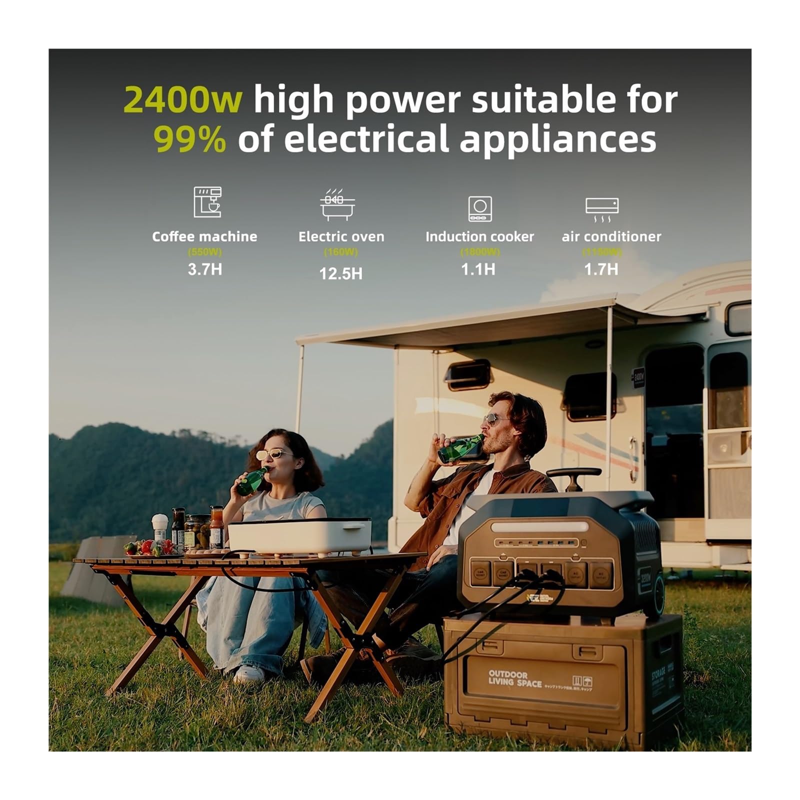 IEE P2400 2400W Centrale Électrique Portable 2048Wh Life Camp Génération Solaire APP Contrôle Avec Lumière Sortie Ca/sortie PV Inupt Haute éNergie