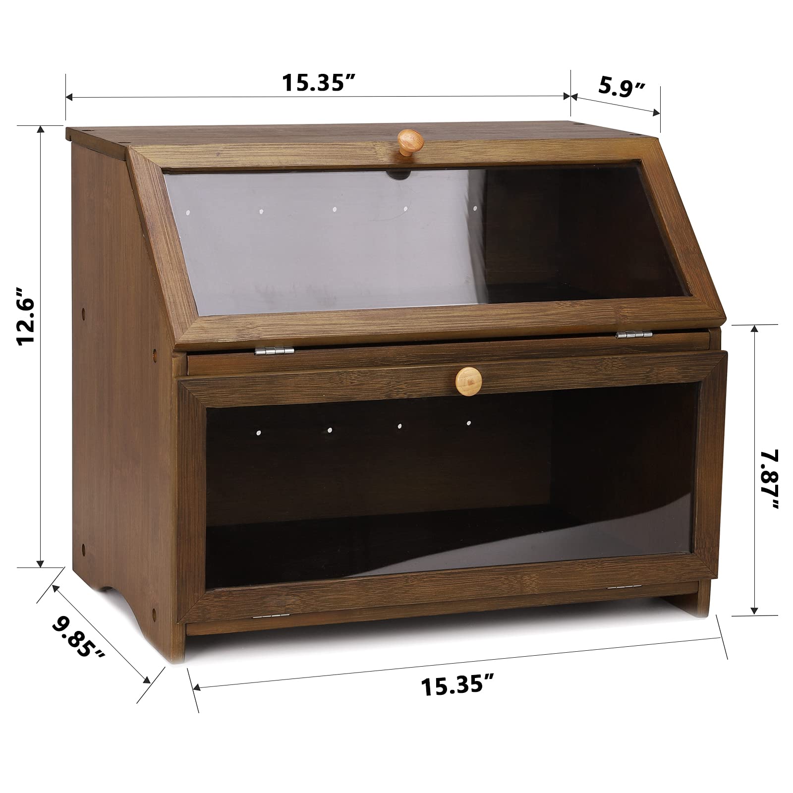 Boîte à pain pour comptoir de cuisine, stockage de pain à double couche avec fenêtres transparentes, récipient à pain extra large, bois de bambou de style ferme rustique – acheter aux petits Boîte à pain pour comptoir de cuisine, stockage de pain à double couche avec fenêtres transparentes, récipient à pain extra large, bois de bambou de style ferme rustique – acheter aux petits