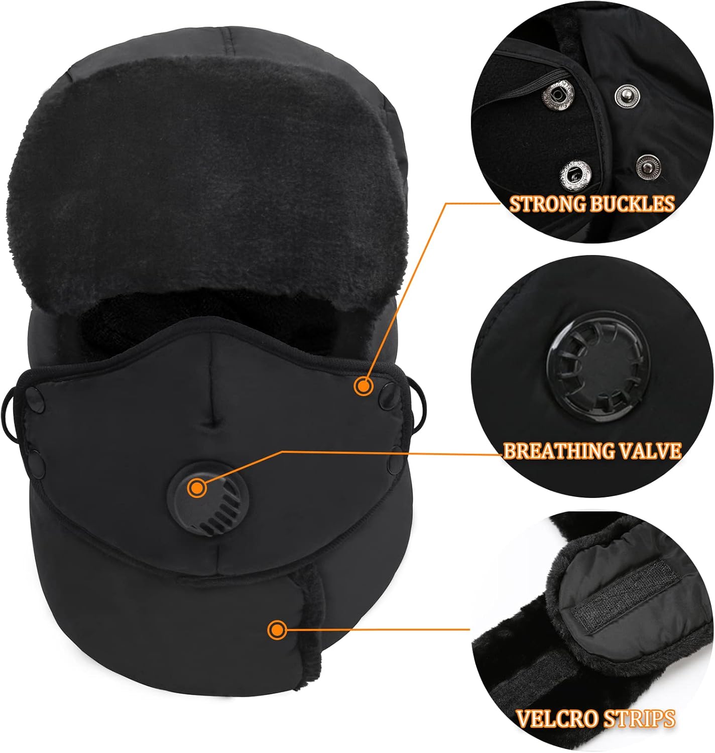 Winter Trapper Hat for Men & Women, Trooper Hunting Russian Fur Hat with Ear Flap & Mask Aviator Ushanka for Cold Weather - Image 6
