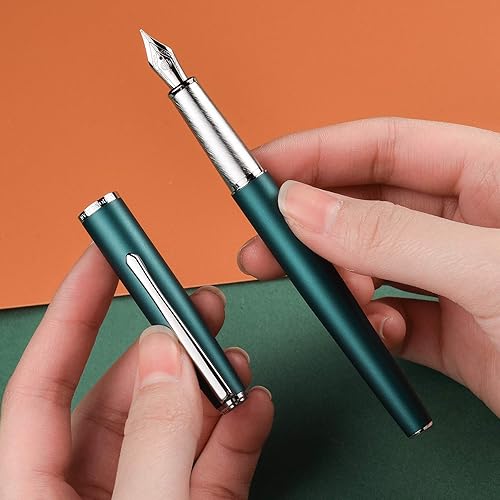 Miniatura 8 de Hongdian 920 - Pluma estilográfica de metal verde, punta extrafina de iridio, incluye convertidor recargable y bolsa para bolígrafos