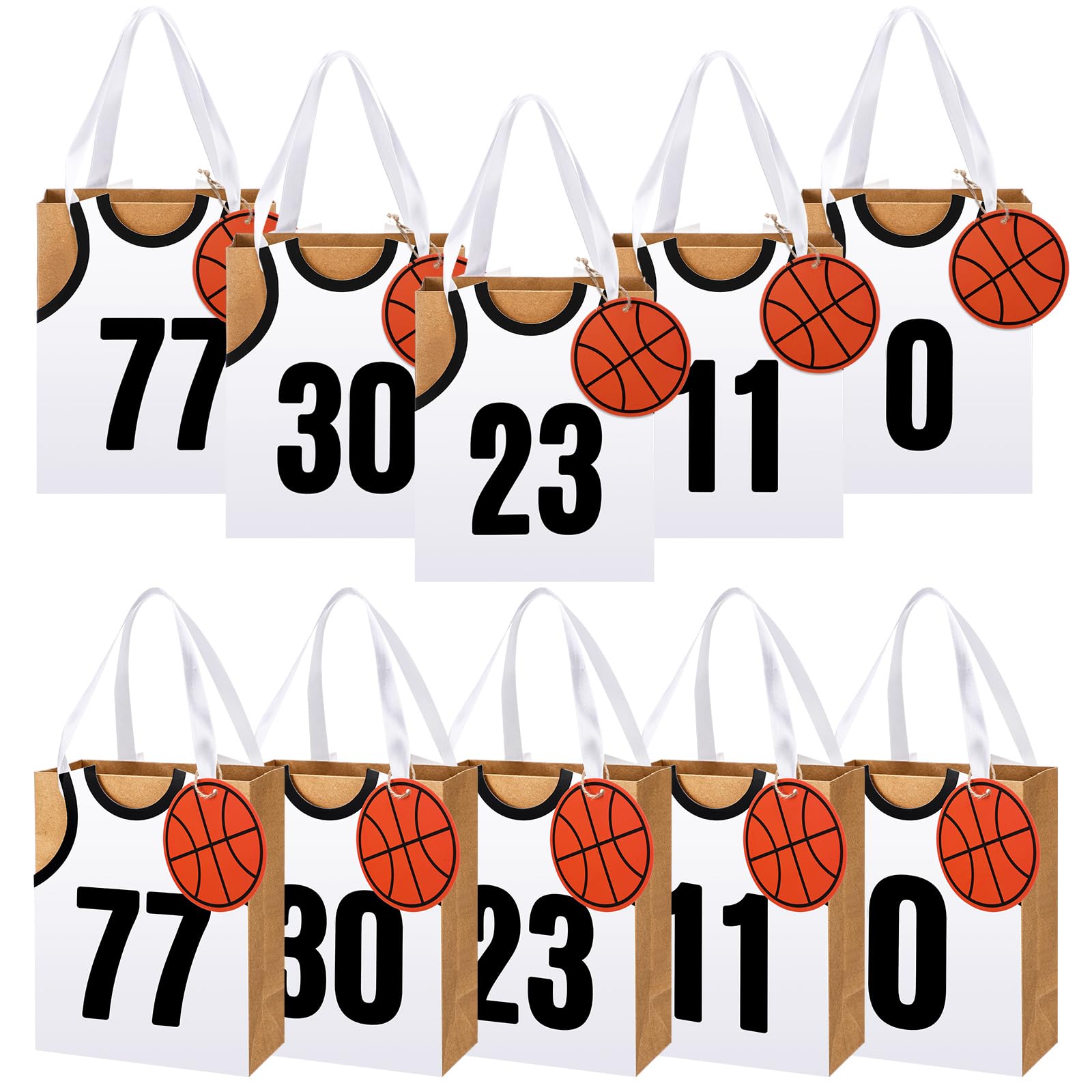 YooNotee 12 Sets Basketball Gift Bags with Handles DIY Personalized Basketball Goodie Treat Candy Snack Bags for Birthday Team Game Party Favor Supplies