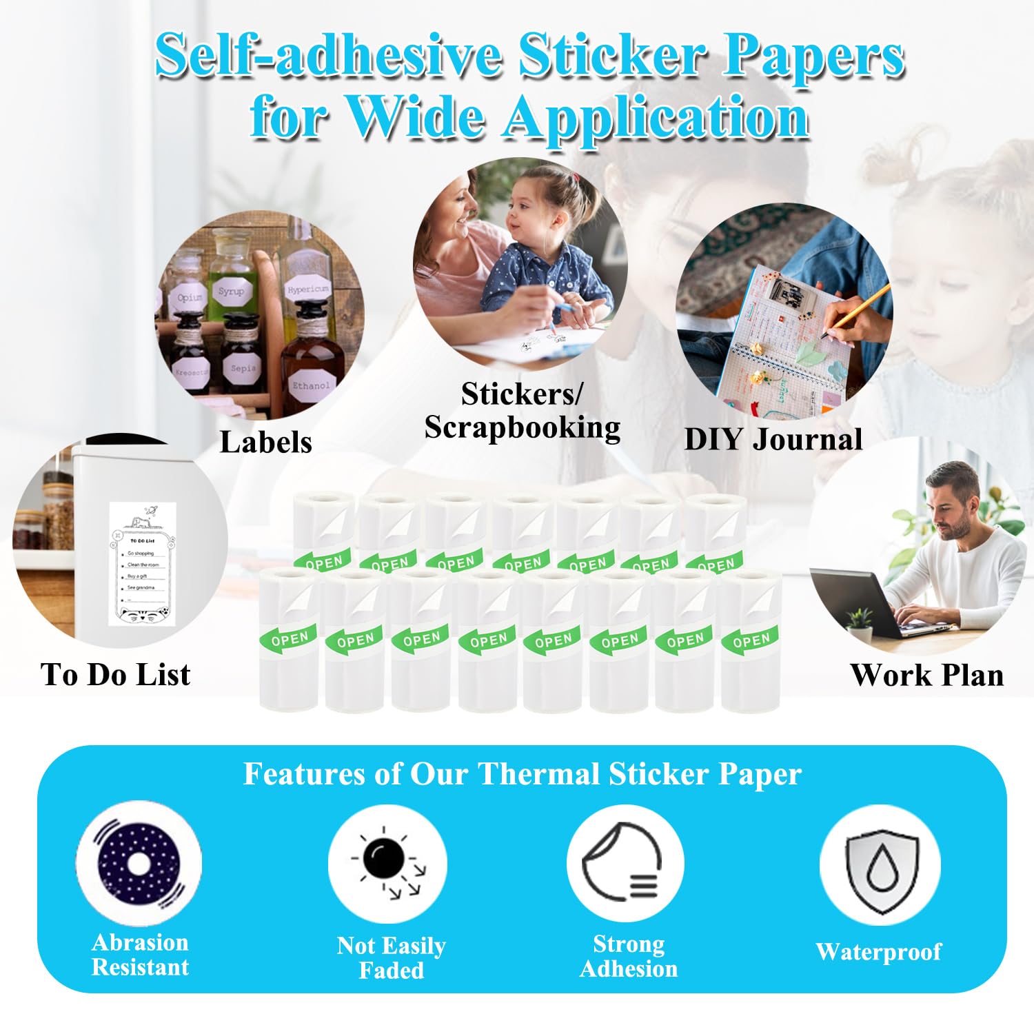 15 rollos de papel adhesivo para mini impresora, papel adhesivo térmico para mini impresora, papel autoadhesivo para mini impresora, 57 x 25 mm, compatible con la mayoría de mini impresoras